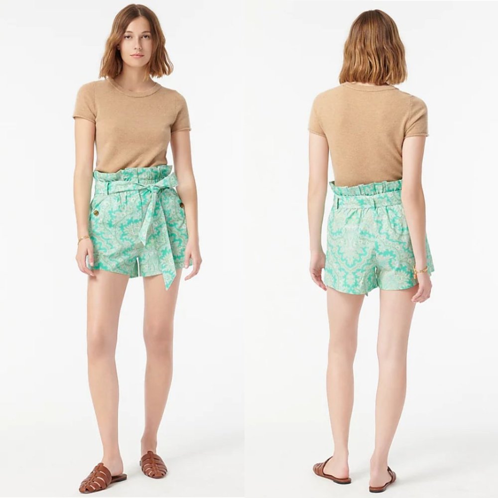 💚 NEW J. Crew Paper-bag Shorts in Aqua Ratti Pendant Paisley 16 - Picture 5 of 9
